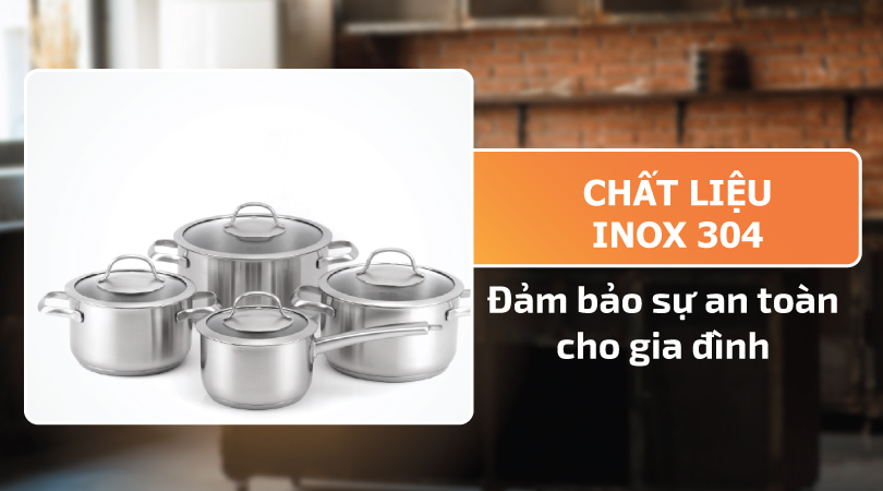 Bộ nồi inox Malloca SA-4002 - Chất liệu Inox 304